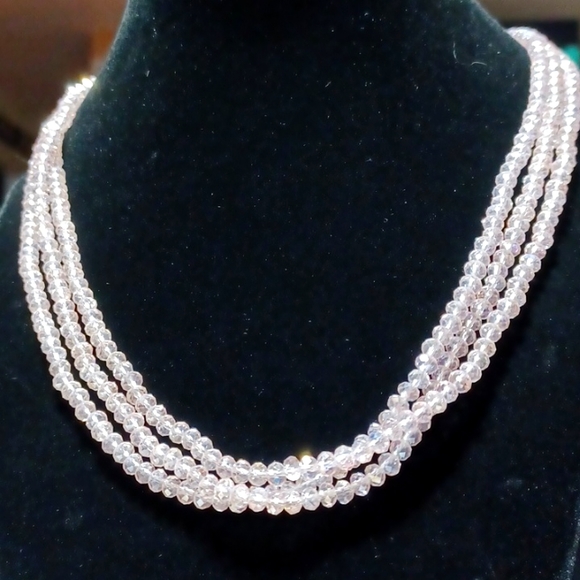 Pink strands necklace handmade beaded gleam shine glittery formal silver gems - Picture 8 of 8